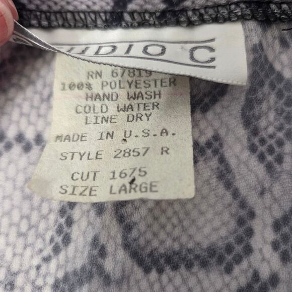 VTG Y2K Snakeskin Print Button Down Black White Sheer Top LARGE - Picture 10 of 12